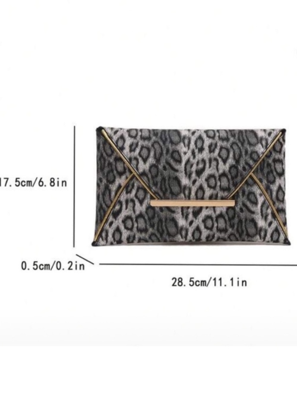 Leopard Print Envelope Clutch Handbag - Gray - Picture 2 of 6
